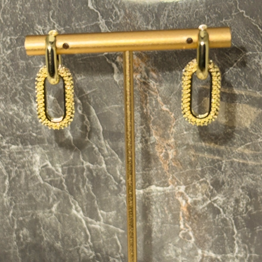 Double Hoop CZ Drop Gold Tone Earrings